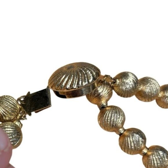 Midcentury Vintage Double Strand Beaded Golden Necklace Signed - Picture 3 of 5